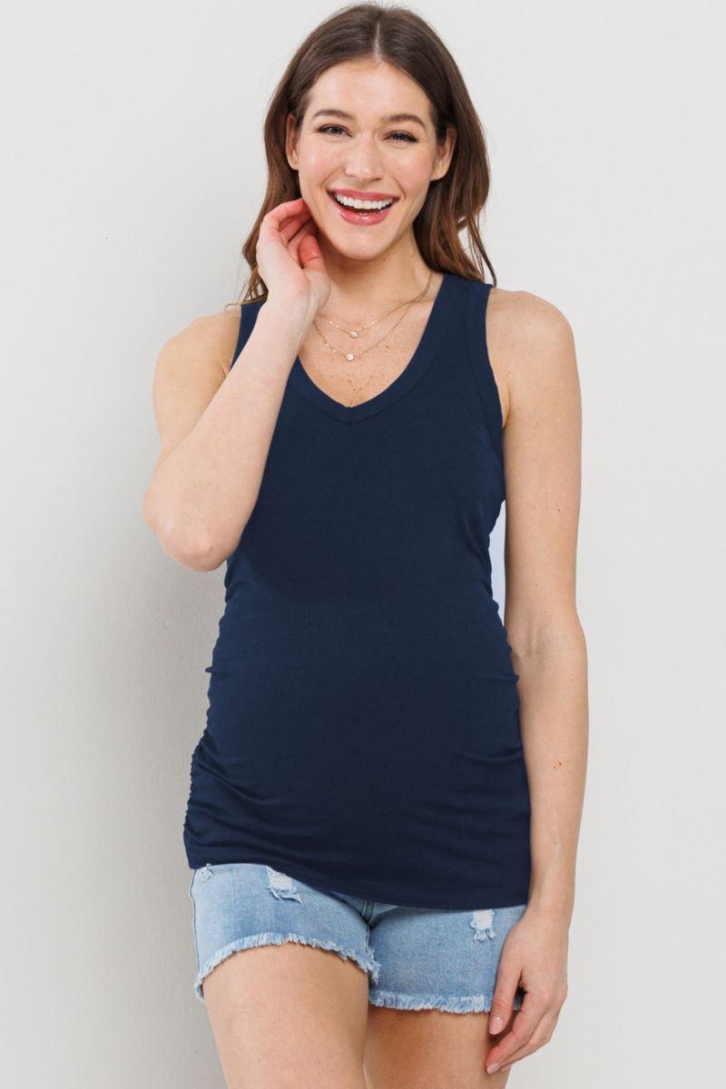 Maternity Side Ruched Ribbed Tank Top