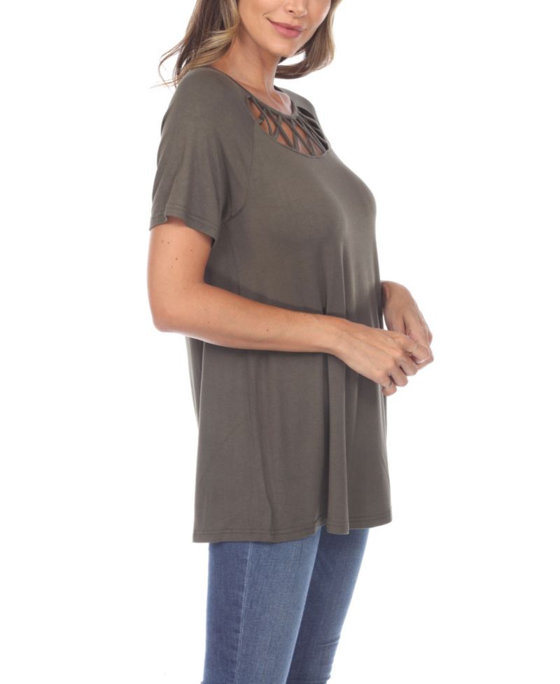 Plus Size Crisscross Cutout Short Sleeve Top