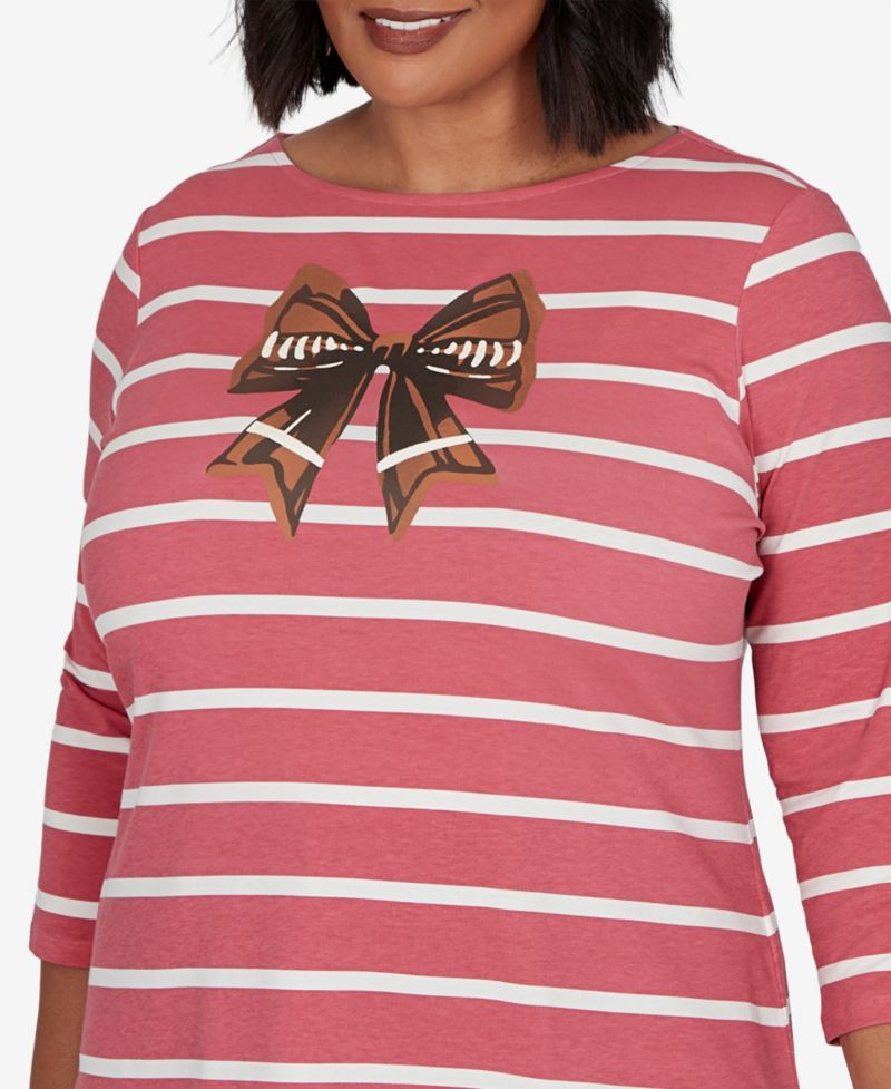 Plus Size Boat Neck 3/4-Sleeve Striped T-Shirt