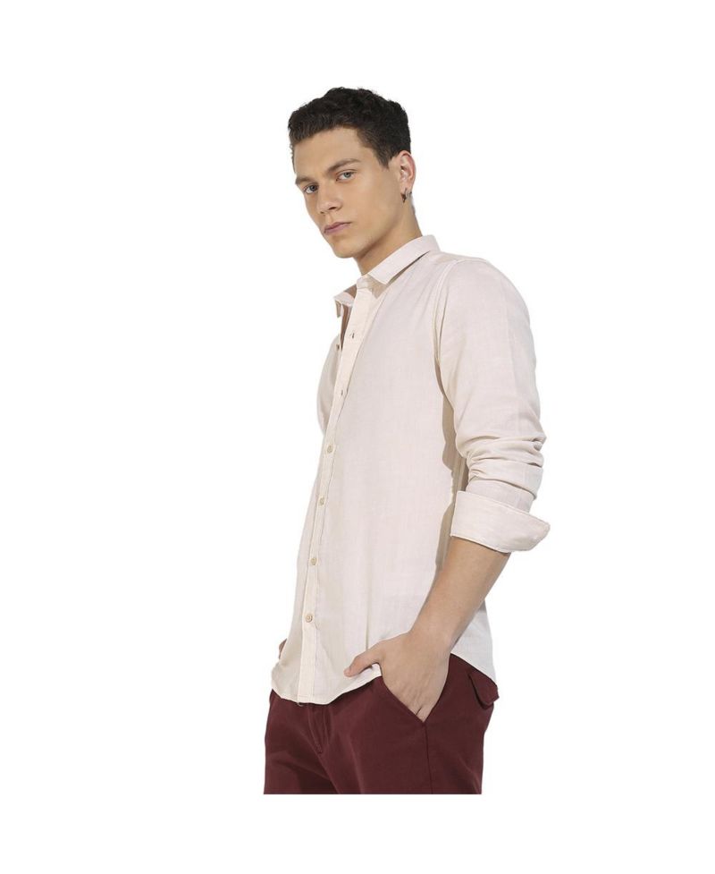 Men's Beige Basic Oxford Shirt