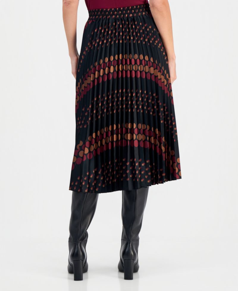 Women's Printed Pull-On Pleated Midi Skirt
