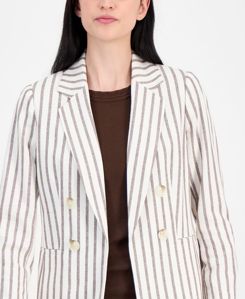 Women's Linen-Blend Striped Open Front Blazer
