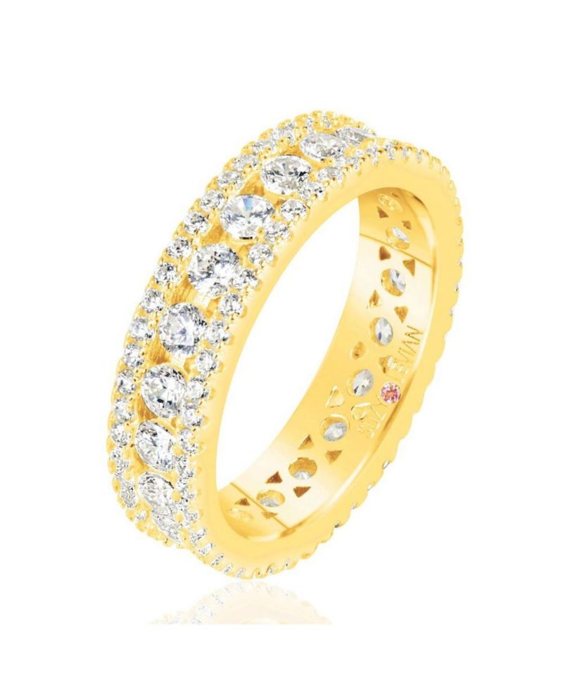 Suzy Levian Sterling Silver Cubic Zirconia Three Row Modern Eternity Band Ring