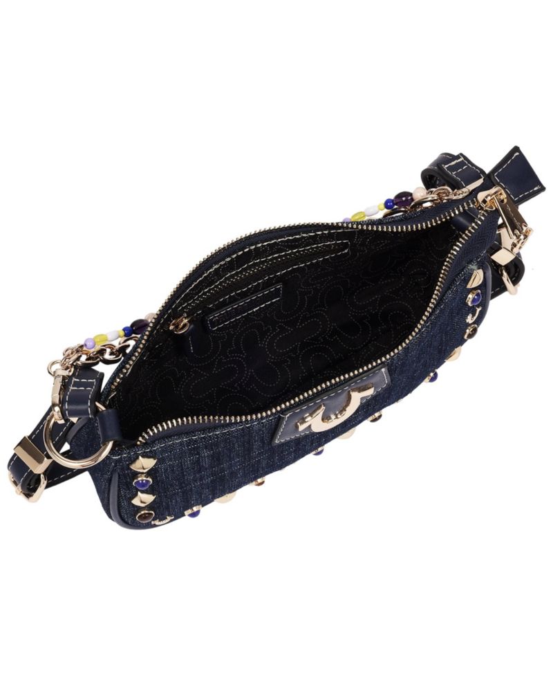 Chain and Studs Denim Shoulder Bag