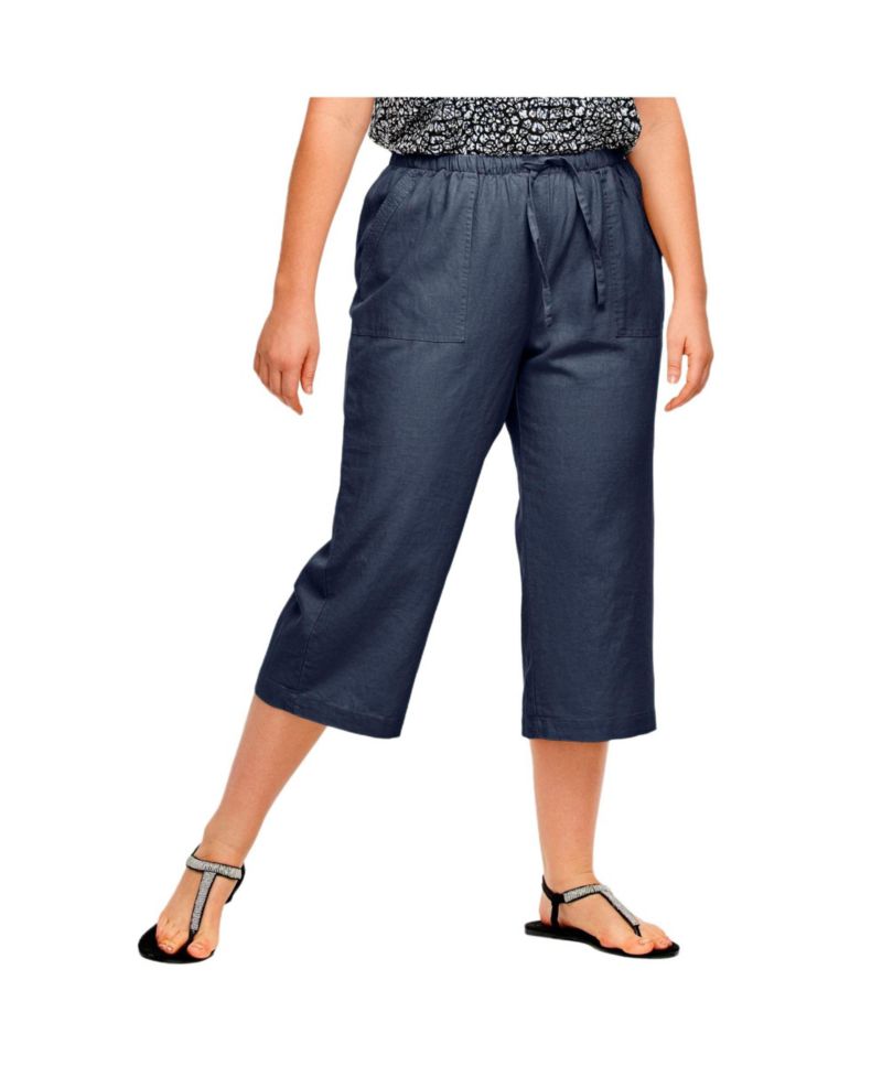 Women's Linen-Blend Drawstring Elastic Waist Relaxed Fit Capris