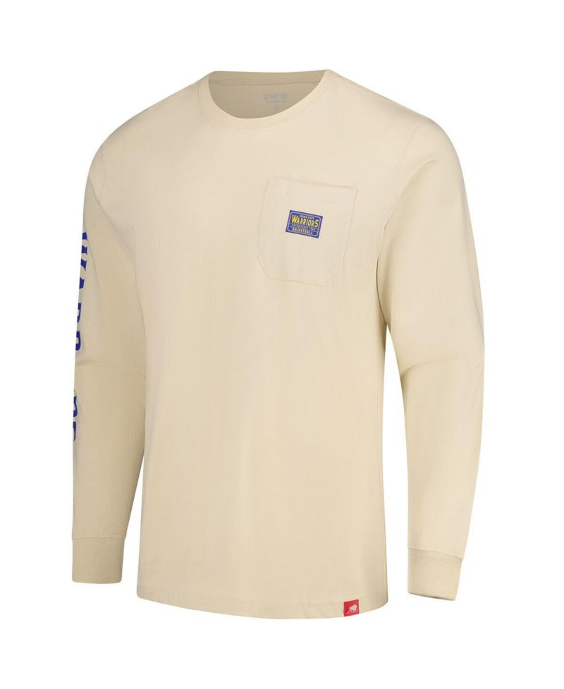 Men's and Women's Cream Golden State Warriors Wales Heavyweight Pocket Long Sleeve T-Shirt