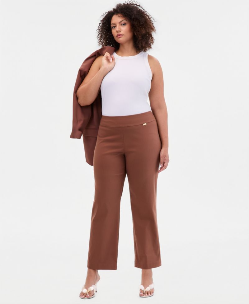 Plus Size Mid-Rise Pull-On Straight-Leg Pants