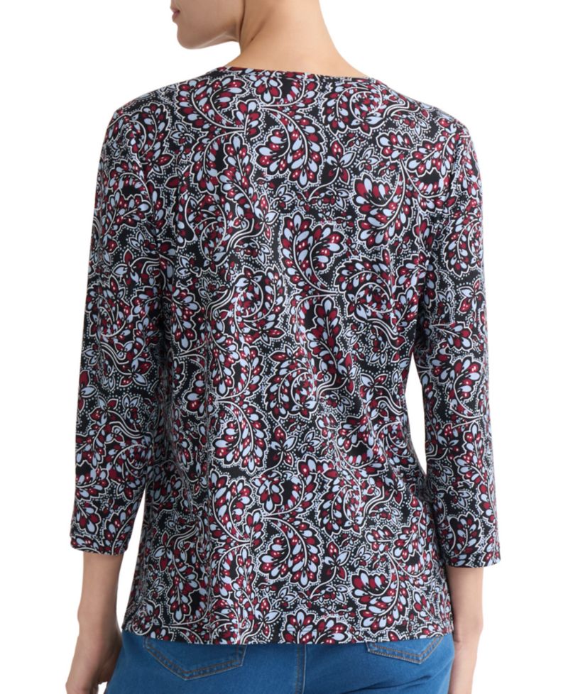 Women's Keyhole 3/4-Sleeve Paisley-Print Top
