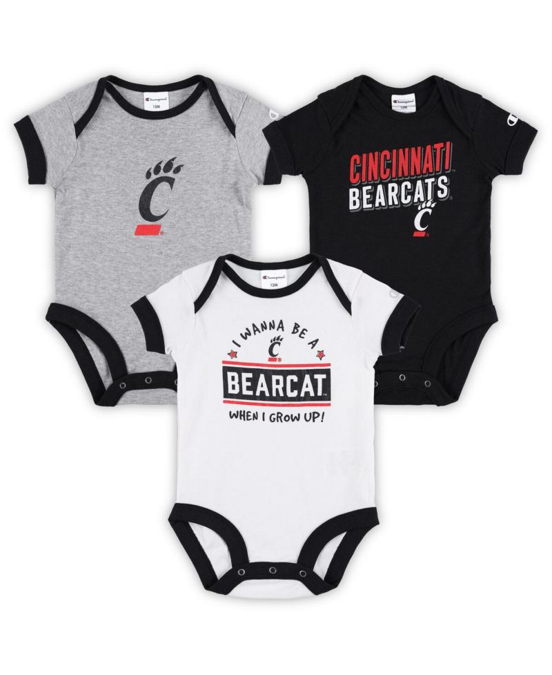Infant Boys and Girls Black, Heather Gray Cincinnati Bearcats I Wanna Be Three-Pack Bodysuit Set