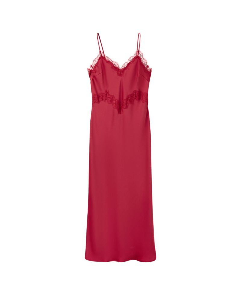 Women's Satin Lace V-Neck Midi Dress