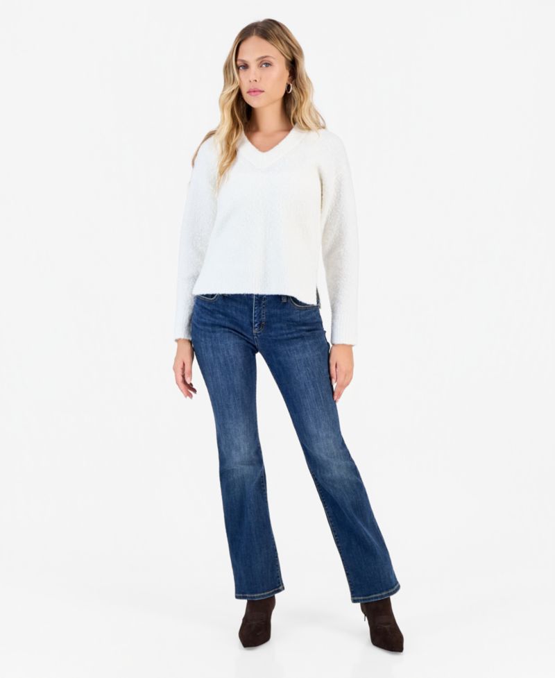 Petite Boucl&eacute; V-Neck Sweater