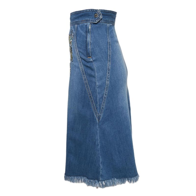 Women's Blue Embroidred Denim Jamille Brode Deluxe Knee-Length Skirt