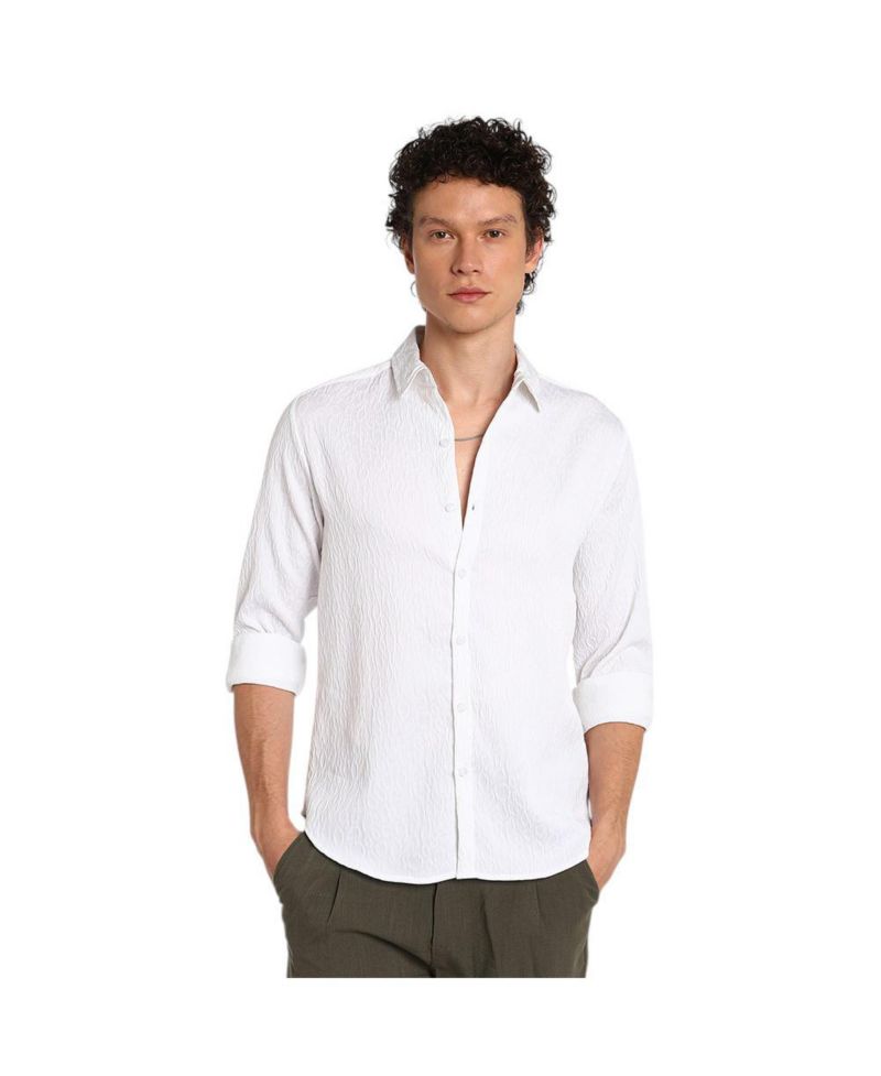 Men's Chalk White Abstract-Textured Shirt