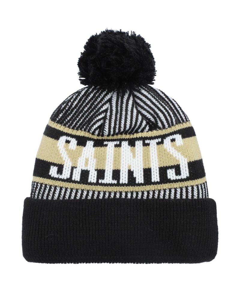 Big Boys and Girls Black New Orleans Saints Striped Cuffed Knit Hat with Pom
