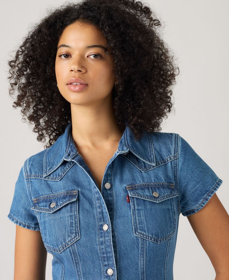 Women's Western Fit & Flare Midi Denim Dress