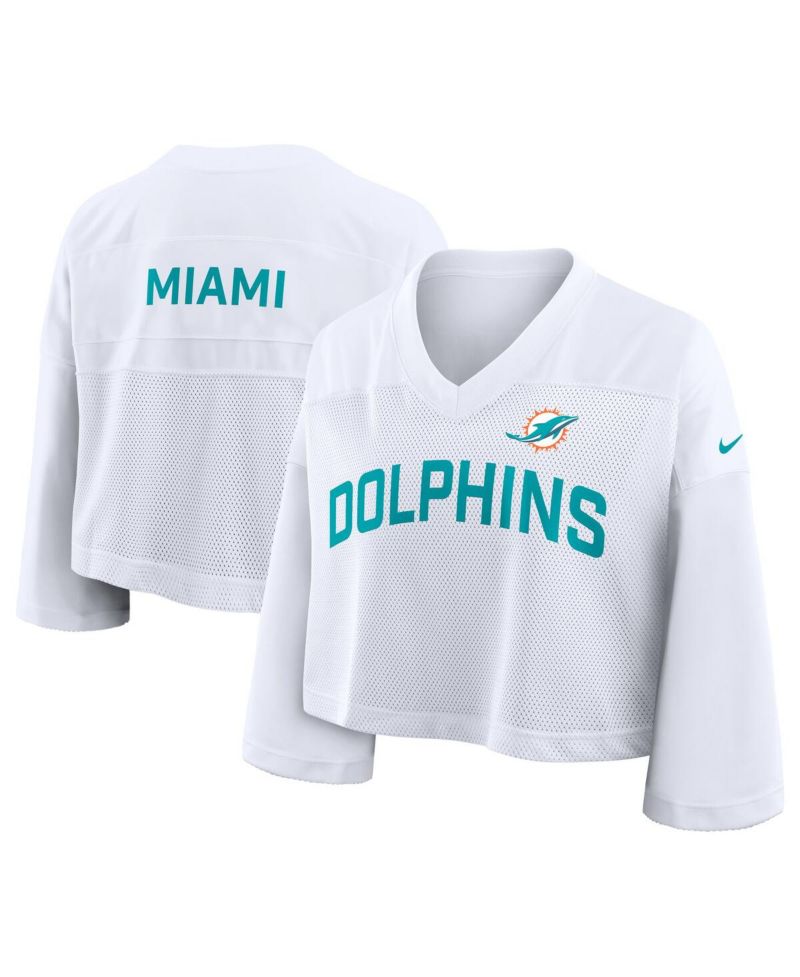 Women's White Miami Dolphins Primetime Cropped Mesh Dri-FIT Fashion Jersey