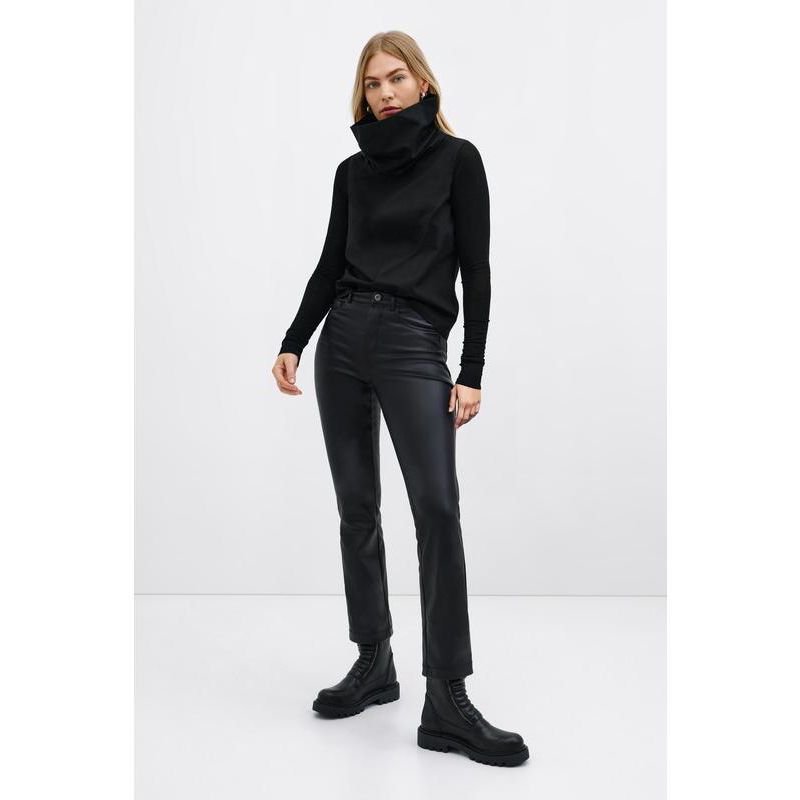 Women's Atlantic High-Collar Cotton Top with Sheer Long Sleeves