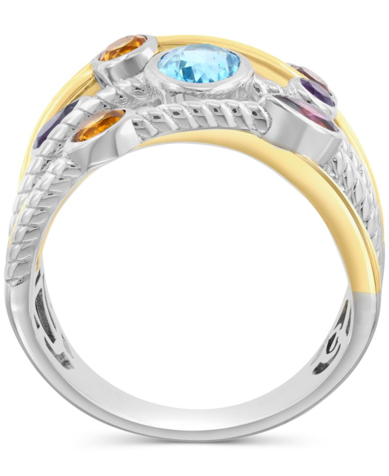 EFFY® Multi Gemstone Mixed Cut Bezel Crossover Statement Ring (1-7/8 ct. t.w.) in Sterling Silver & 14k Gold-Plated Sterling Silver