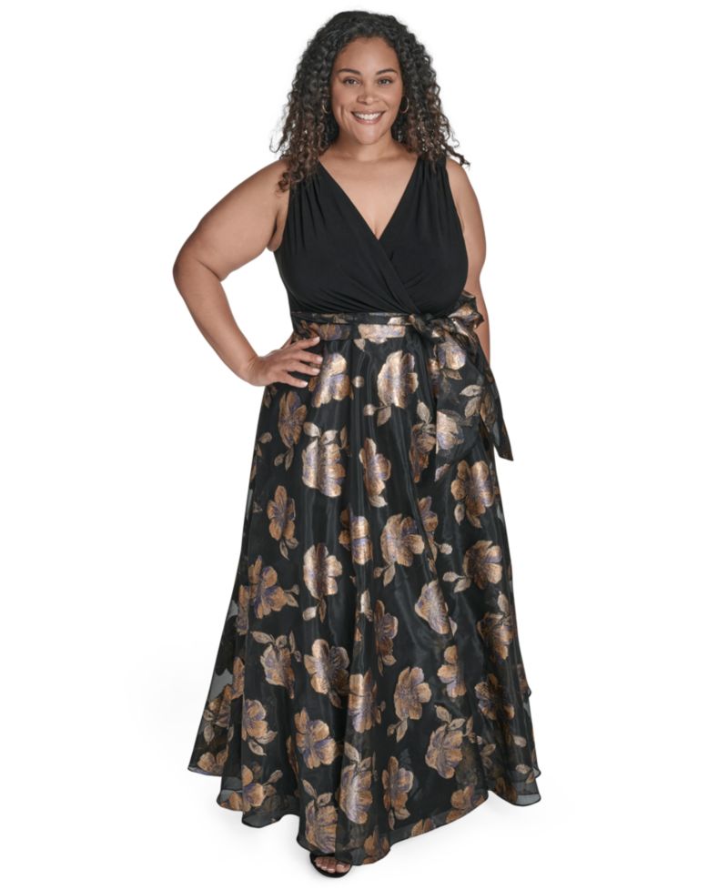Plus Size Wrap Surplice V-Neck Sleeveless Gown