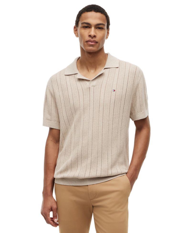 Men's Open Knit Johnny Collar Sweater Polo