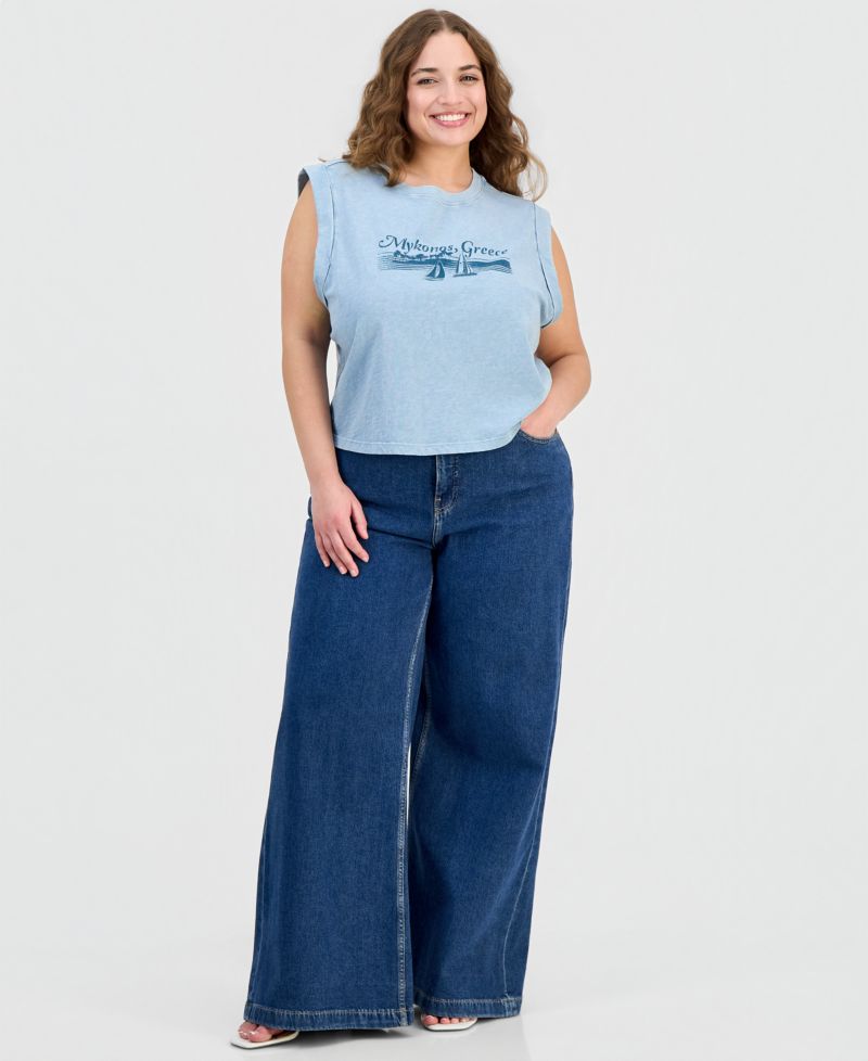 Trendy Plus Size Cotton Graphic-Print Muscle T-Shirt