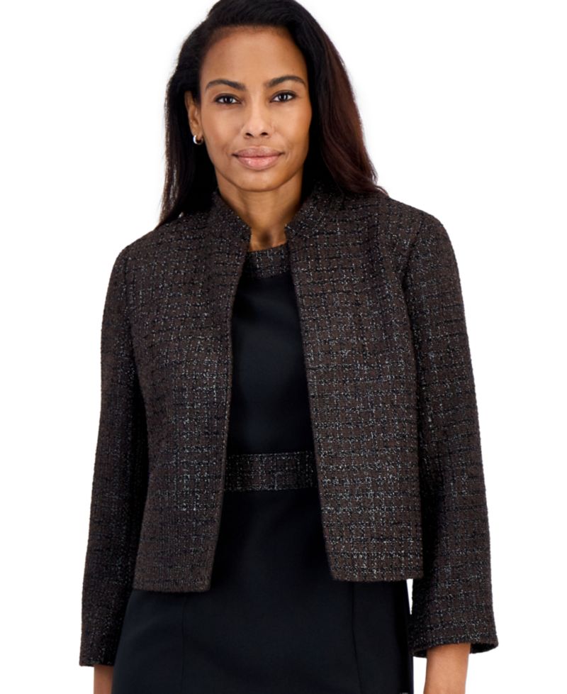 Women's Bell Sleeve Eyelash Tweed Stand Collar Jacket