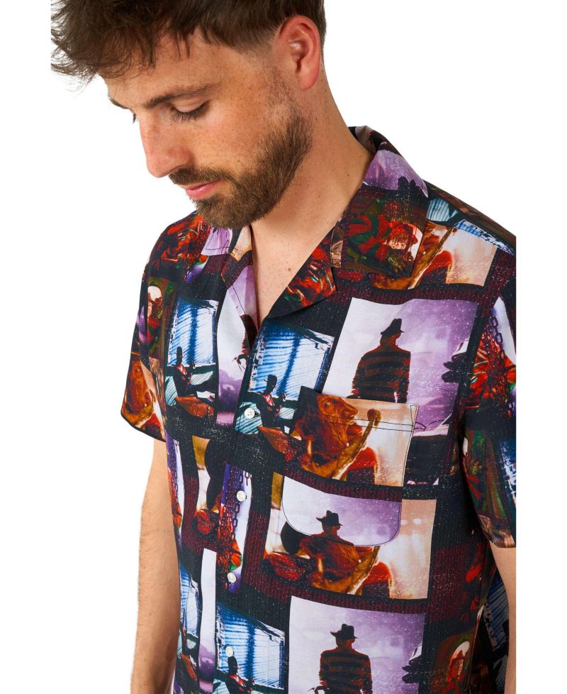 Men's Official A Nightmare On Elm Street Hawaii Shirt - Halloween Themed Party Shirt - Short Sleeve - Black
