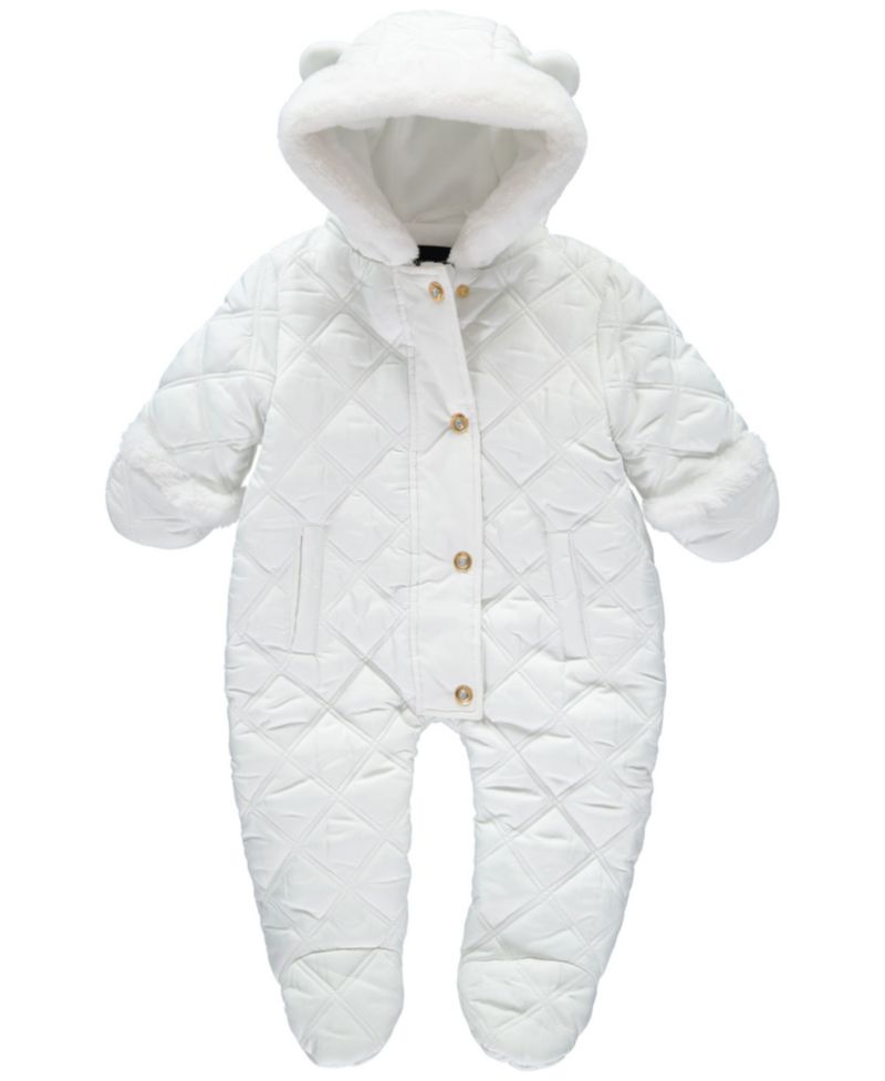 Baby Girls' Diamond Quilt Hooded Faux-Fur-Trim OnePiece