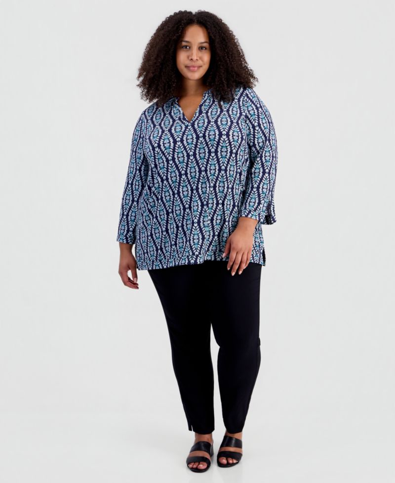 Plus Size Opulent Travels 3/4-Sleeve Splitneck Tunic, Macy's Exclusive