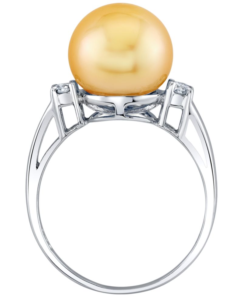 Cultured Golden South Sea Pearl (10mm) & Diamond (1/8 ct. t.w.) Ring in Sterling Silver