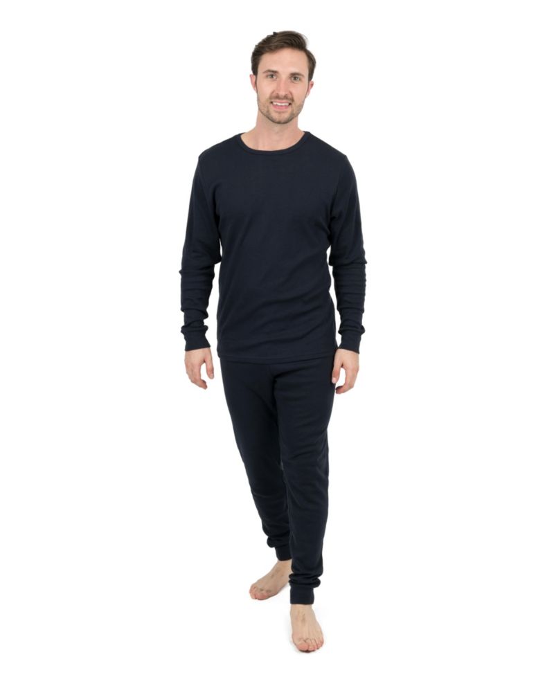 Mens Matching Family Two Piece Cotton Long Sleeve Shirt and Pants Solid Color Pajamas