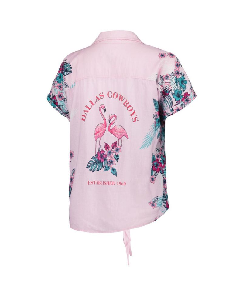 Women's Pink Dallas Cowboys Stadium Tie-Front Button-Up Shirt
