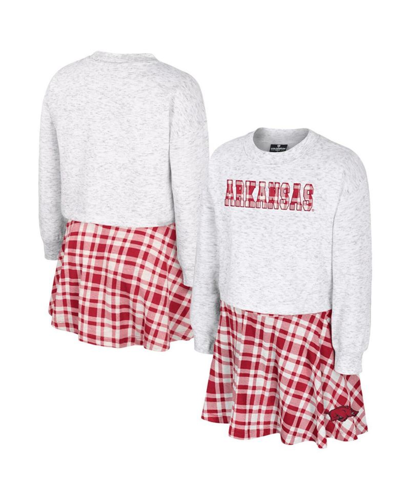 Big Girls 2-Piece Gray Arkansas Razorbacks Marceline Plaid Skirt and Top Set