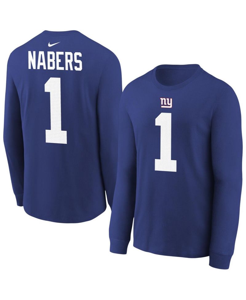 Big Boys and Girls Malik Nabers Royal New York Giants Player Name & Number Long Sleeve T-Shirt