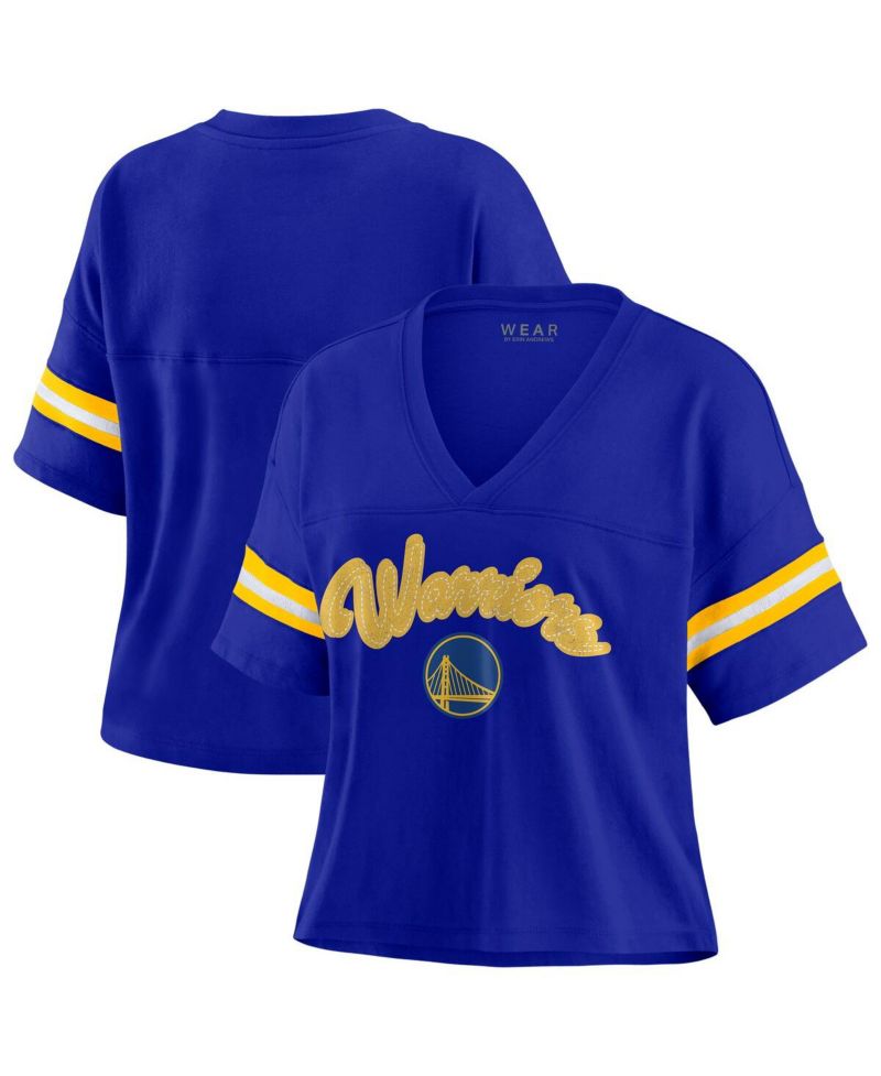 Women's Royal Golden State Warriors Plus Size Color Block Boxy V-Neck T-Shirt