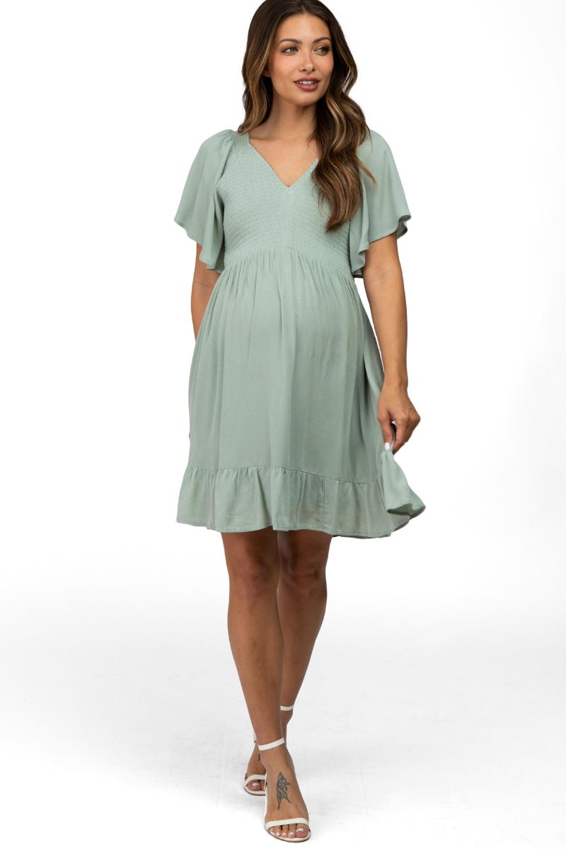 Women's Lavender Smocked Front Ruffle Hem Dress