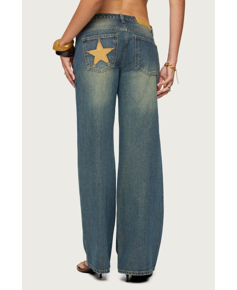 Women's Faux Suede Star Low Rise Jeans