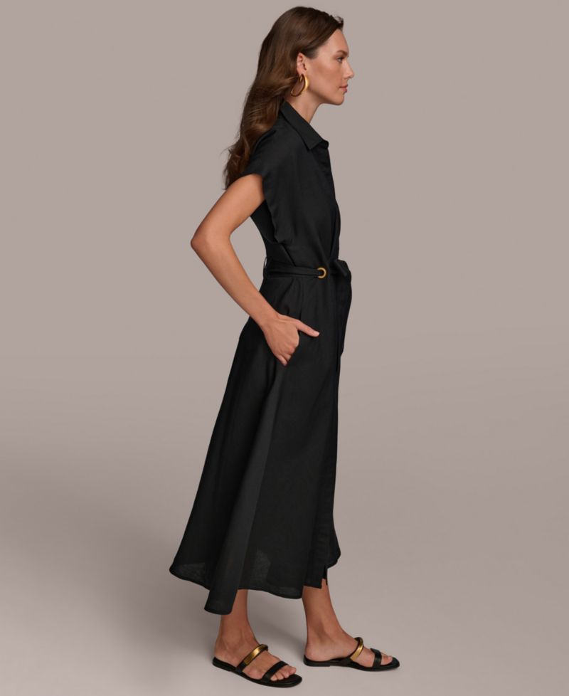 Women's Grommet-Trim Belted Midi Dress