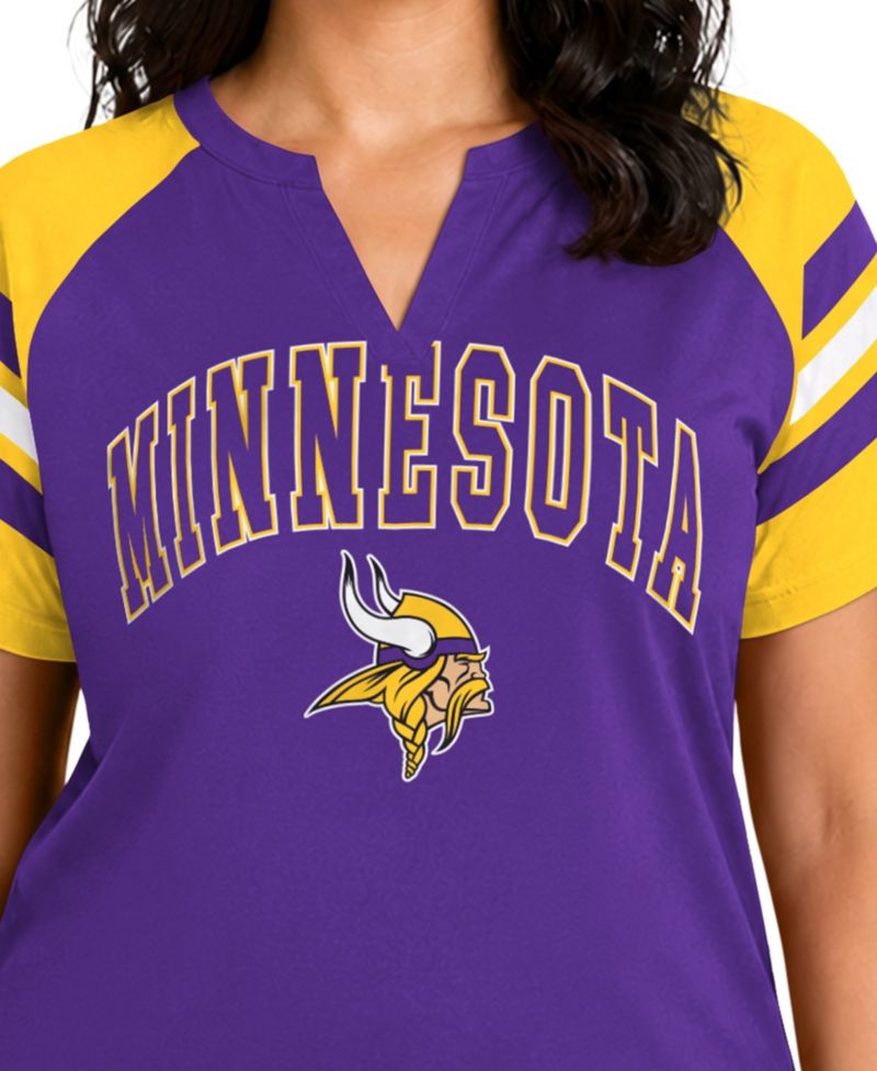 Women's Purple Minnesota Vikings Plus Size Game On Notch Neck Raglan T-Shirt