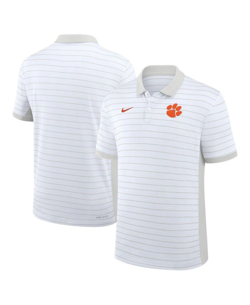 Men's White Clemson Tigers 2025 Early Season Coaches Sideline Victory Stripe Performance Polo Shirt