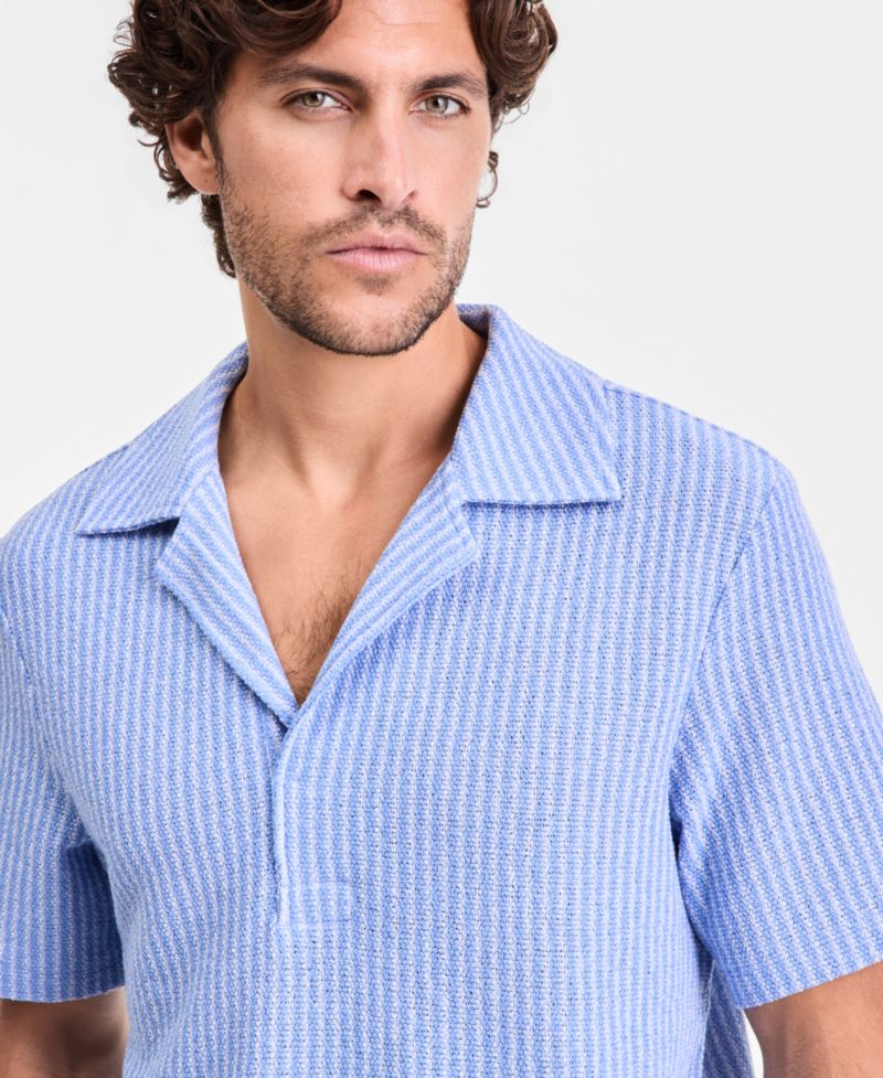 Men's Short-Sleeve Boucle Stripe Knit Shirt, Macy's Exclusive