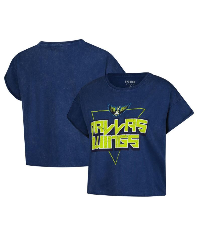 Women's Navy Dallas Wings Rock N Roll Collection Gwen Mineral Wash Cropped T-Shirt