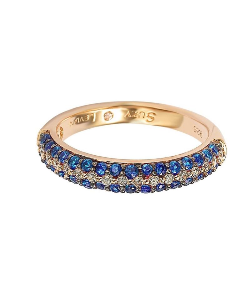 Suzy Levian Rose Sterling Silver Micro-Pave Colored Cubic Zirconia Stackable Band