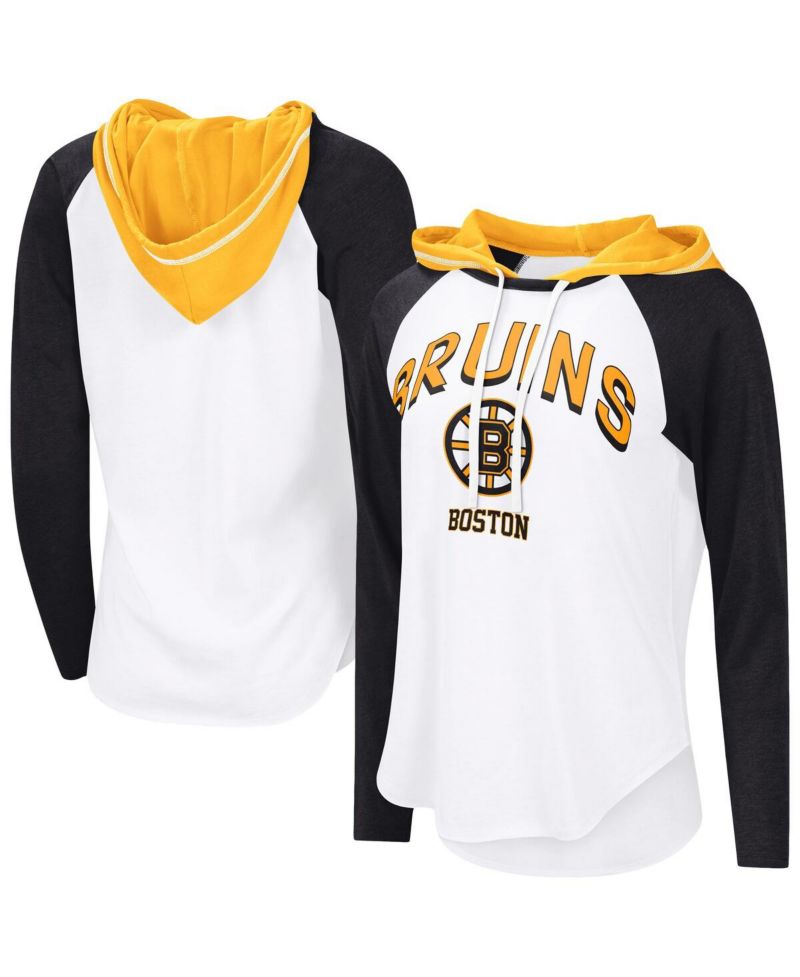 Women's Banks White Boston Bruins VIP Raglan Long Sleeve Hoodie T-Shirt