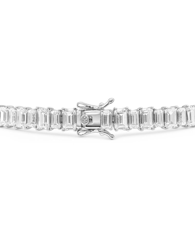 Fine Silver-Plated Pave Square Tennis Bracelet