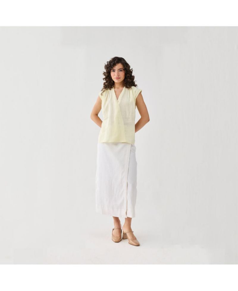 Women's V-neck Linen Overlap Top
