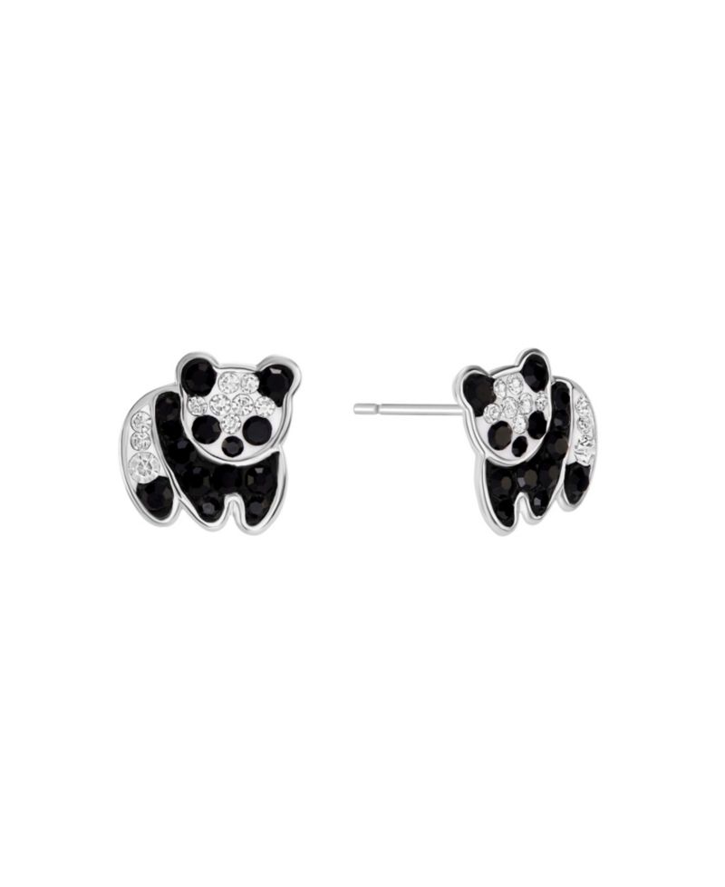 Sterling Silver Crystal Pave Panda Stud Earrings