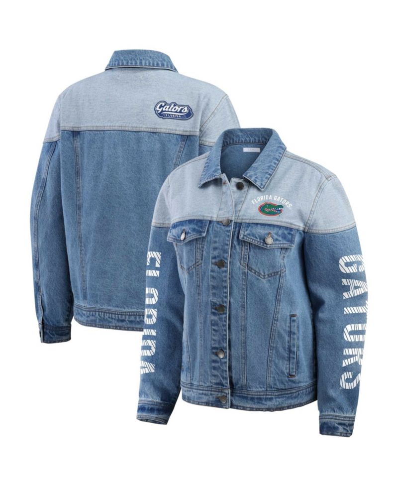 Women's Denim Florida Gators Sleeve Hit Color Block Button-Down Denim Jacket