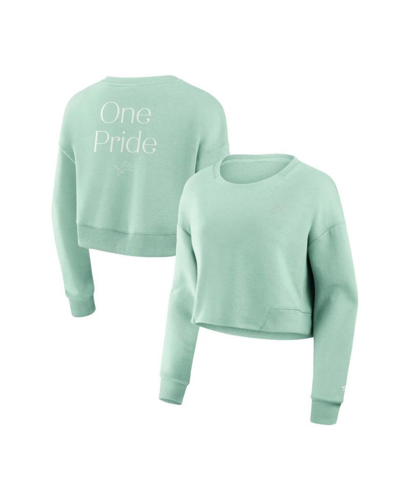 Women's Mint Detroit Lions Studio Cropped Pullover Sweatshirt