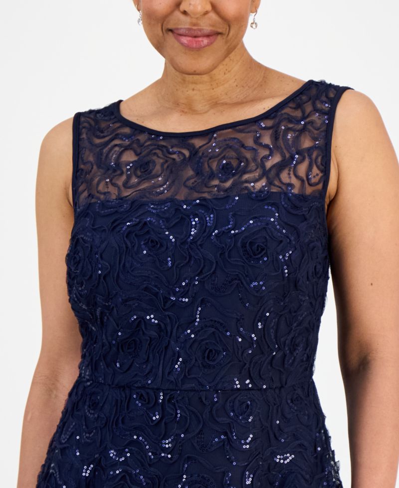 Petite Illusion Sequin-Embellsihed Cocktail Dress
